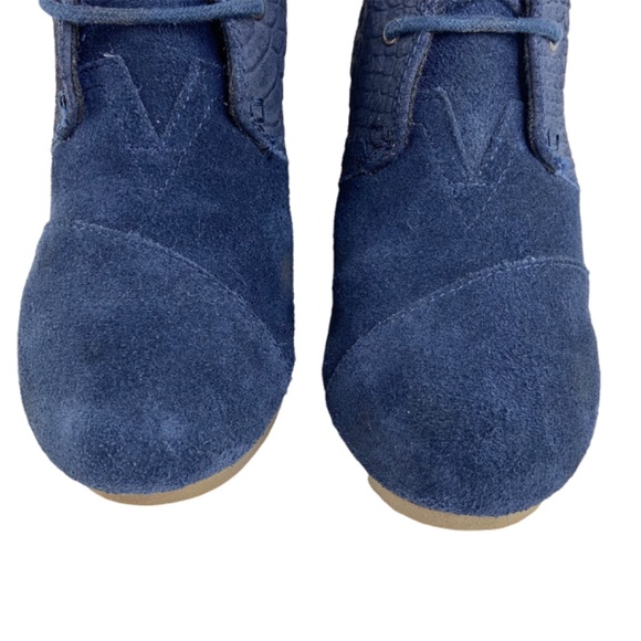 Toms Blue Suede Wedge Booties Lace Up - Picture 3 of 9